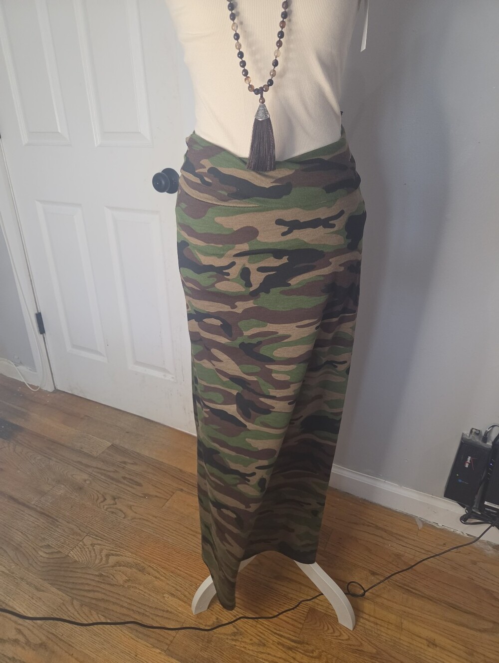 Azules Camo Print Maxi Skirt in Green and Brown